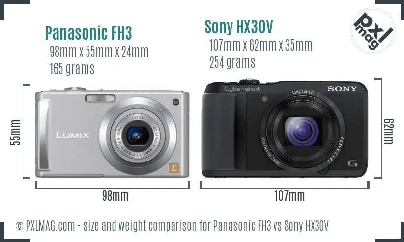 Panasonic FH3 vs Sony HX30V size comparison