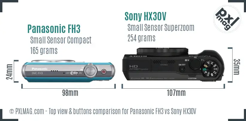 Panasonic FH3 vs Sony HX30V top view buttons comparison