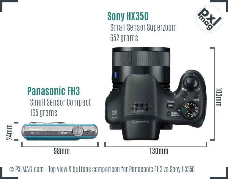 Panasonic FH3 vs Sony HX350 top view buttons comparison