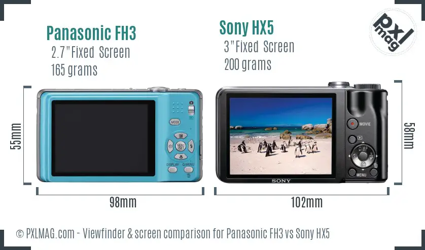 Panasonic FH3 vs Sony HX5 Screen and Viewfinder comparison