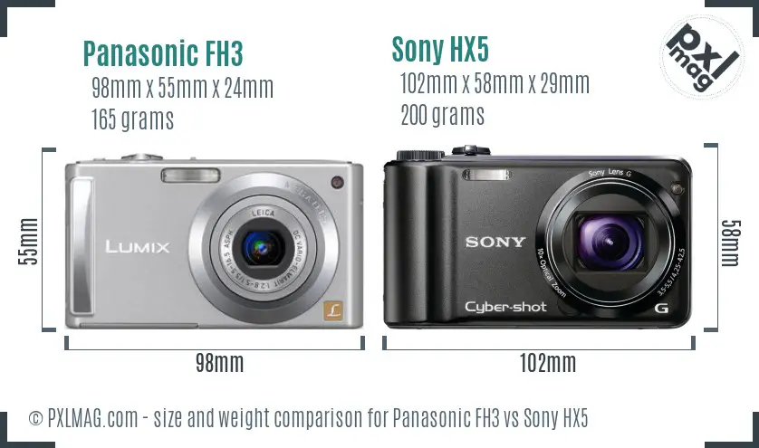 Panasonic FH3 vs Sony HX5 size comparison