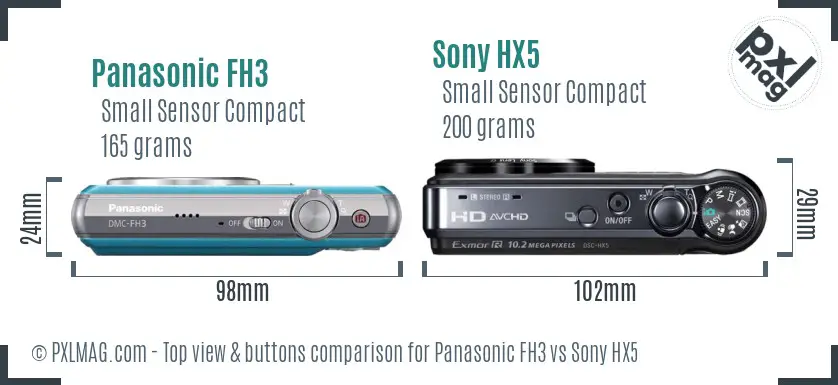 Panasonic FH3 vs Sony HX5 top view buttons comparison