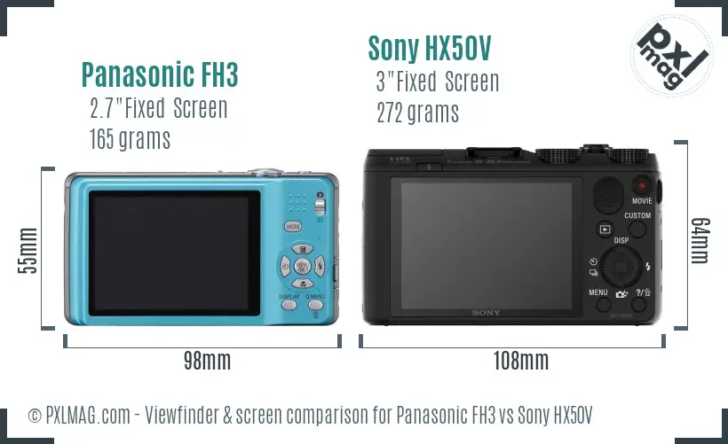 Panasonic FH3 vs Sony HX50V Screen and Viewfinder comparison