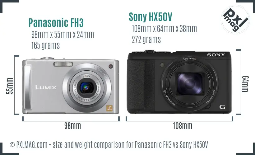Panasonic FH3 vs Sony HX50V size comparison