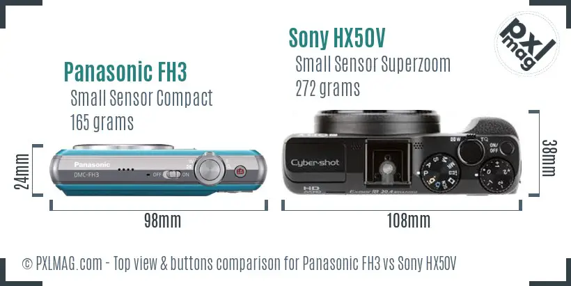 Panasonic FH3 vs Sony HX50V top view buttons comparison