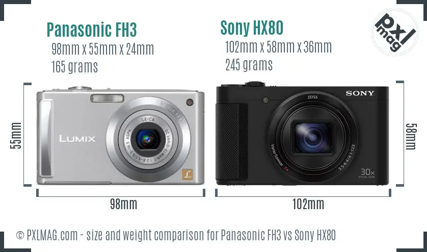 Panasonic FH3 vs Sony HX80 size comparison