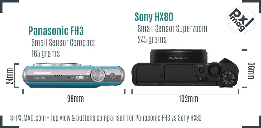 Panasonic FH3 vs Sony HX80 top view buttons comparison