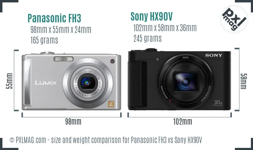 Panasonic FH3 vs Sony HX90V size comparison