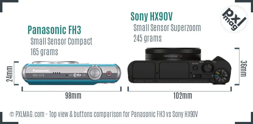 Panasonic FH3 vs Sony HX90V top view buttons comparison