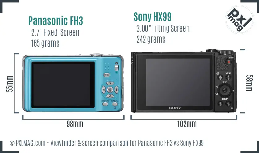 Panasonic FH3 vs Sony HX99 Screen and Viewfinder comparison