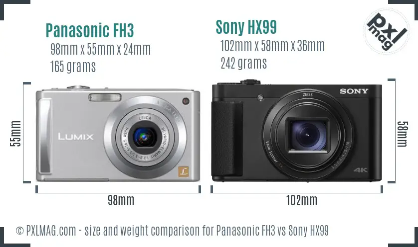 Panasonic FH3 vs Sony HX99 size comparison