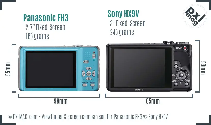 Panasonic FH3 vs Sony HX9V Screen and Viewfinder comparison