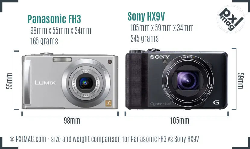 Panasonic FH3 vs Sony HX9V size comparison