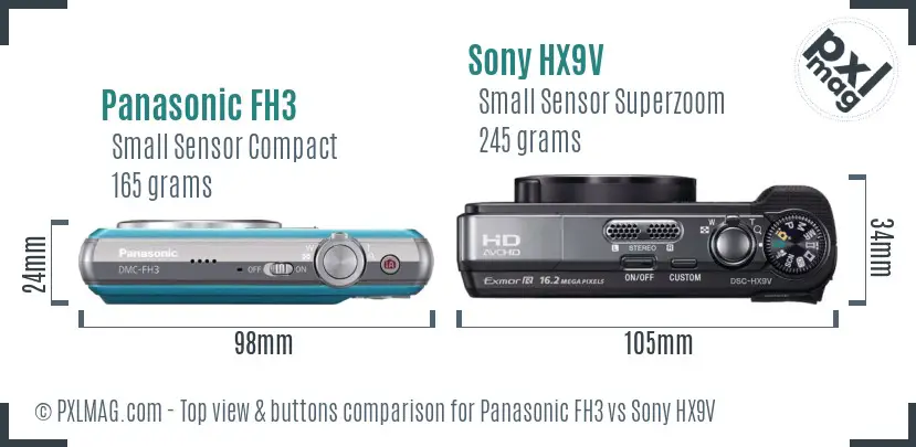 Panasonic FH3 vs Sony HX9V top view buttons comparison