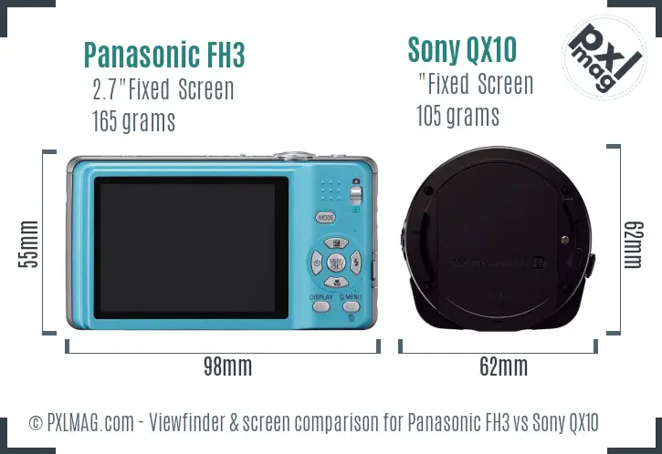 Panasonic FH3 vs Sony QX10 Screen and Viewfinder comparison