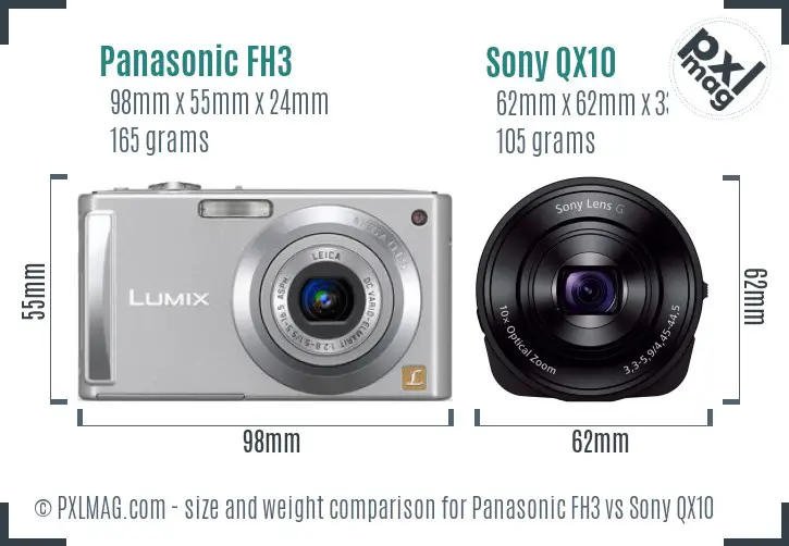 Panasonic FH3 vs Sony QX10 size comparison
