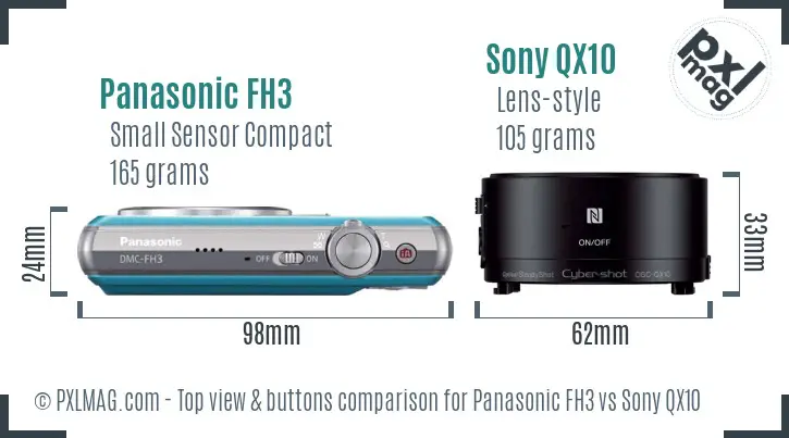 Panasonic FH3 vs Sony QX10 top view buttons comparison