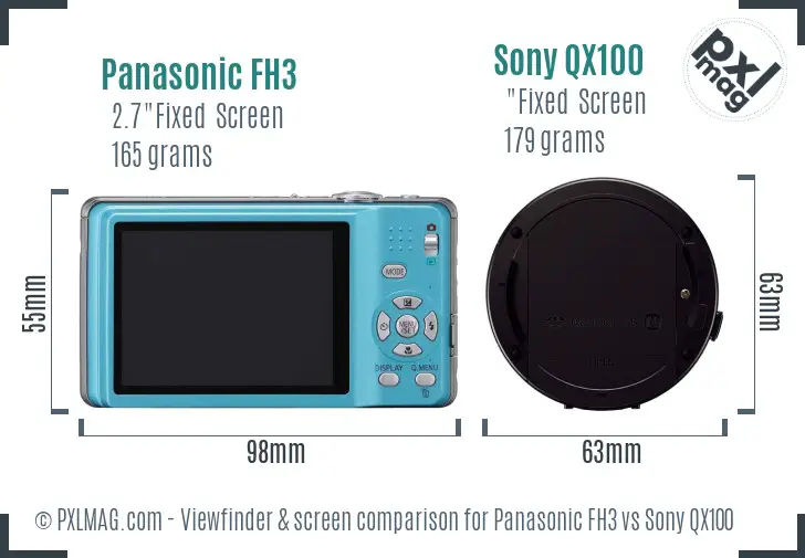 Panasonic FH3 vs Sony QX100 Screen and Viewfinder comparison