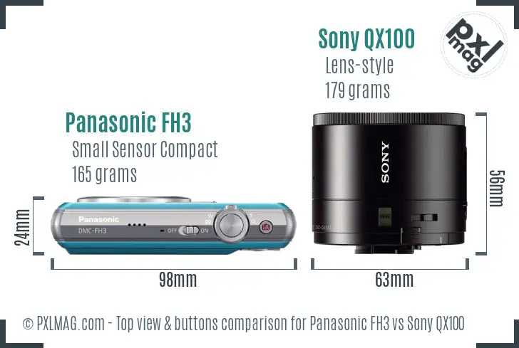 Panasonic FH3 vs Sony QX100 top view buttons comparison