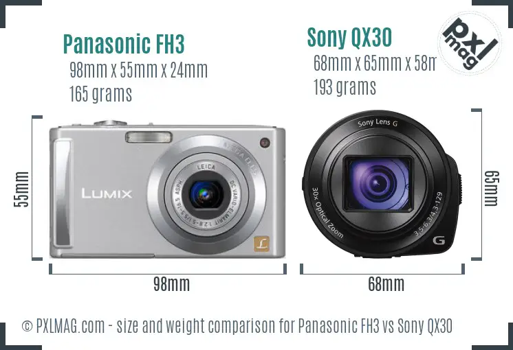 Panasonic FH3 vs Sony QX30 size comparison