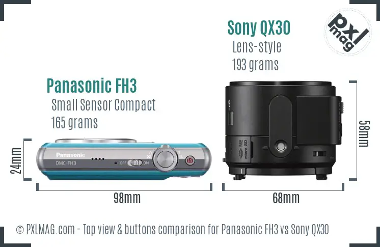Panasonic FH3 vs Sony QX30 top view buttons comparison