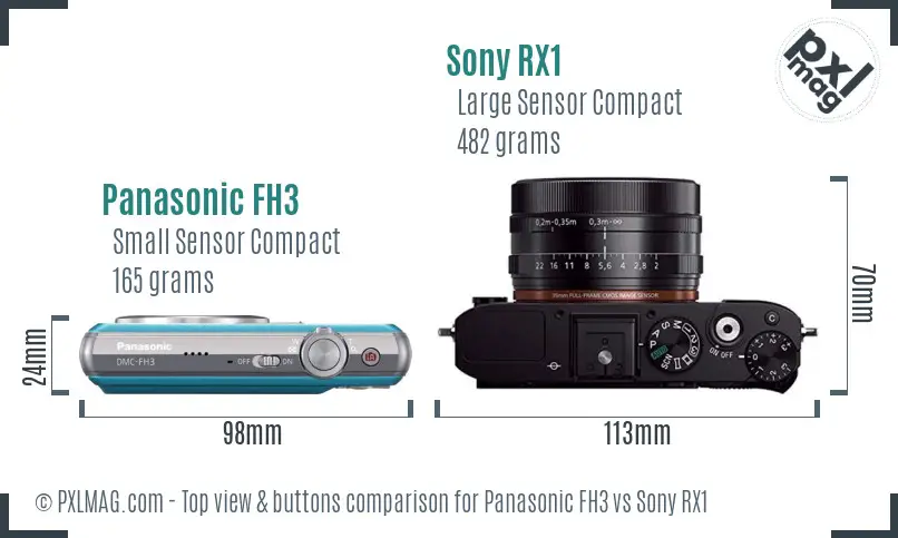 Panasonic FH3 vs Sony RX1 top view buttons comparison