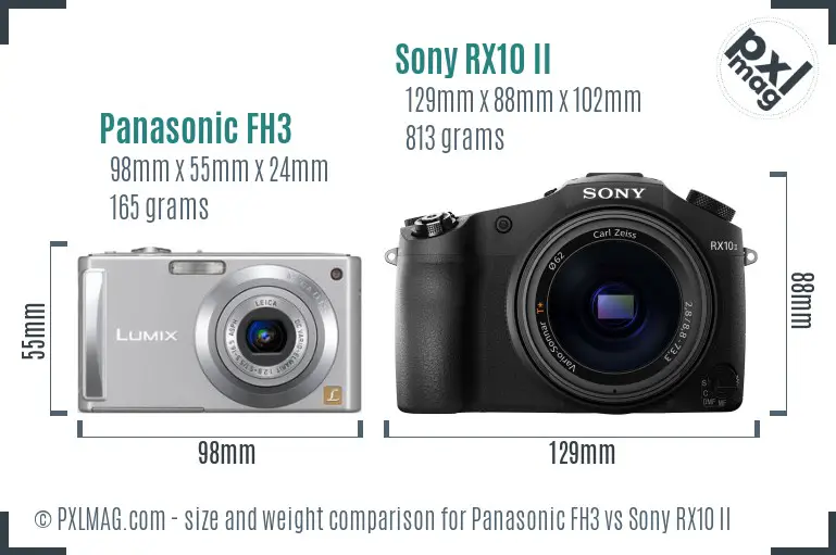 Panasonic FH3 vs Sony RX10 II size comparison