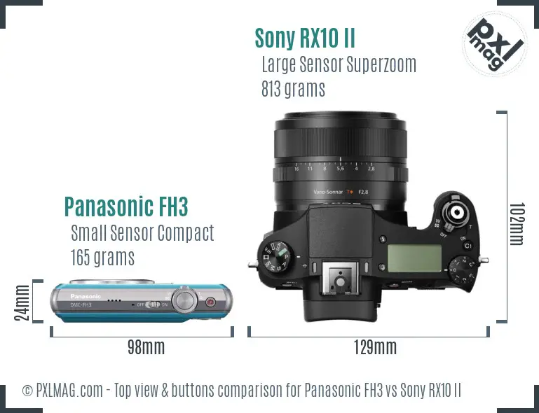 Panasonic FH3 vs Sony RX10 II top view buttons comparison