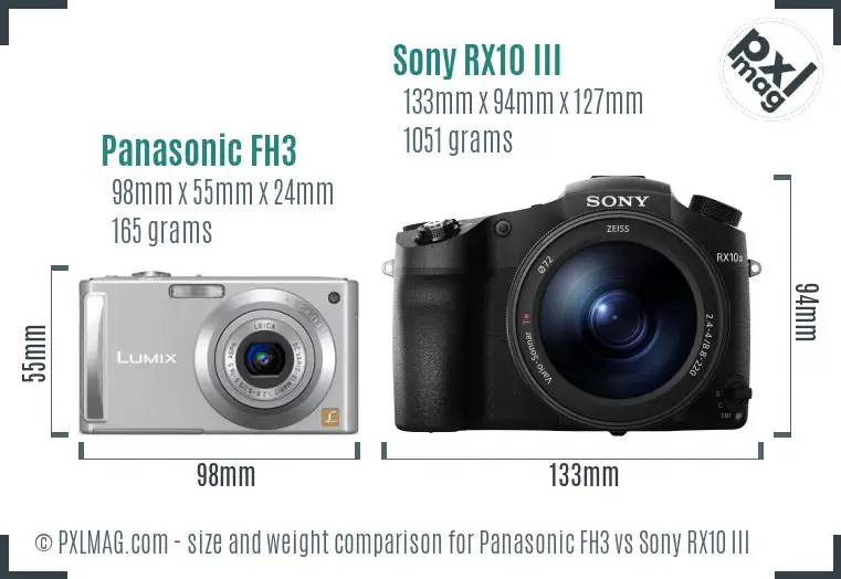 Panasonic FH3 vs Sony RX10 III size comparison
