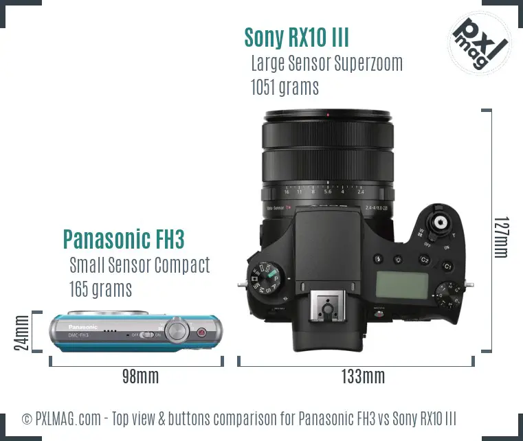 Panasonic FH3 vs Sony RX10 III top view buttons comparison