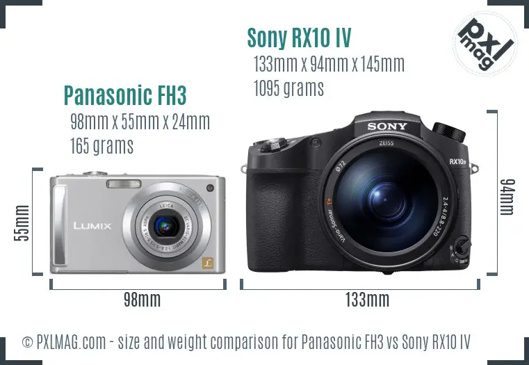 Panasonic FH3 vs Sony RX10 IV size comparison