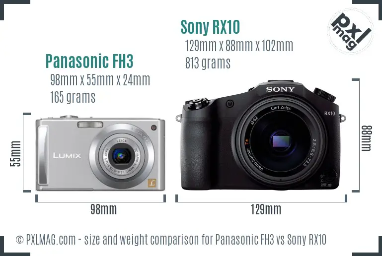 Panasonic FH3 vs Sony RX10 size comparison