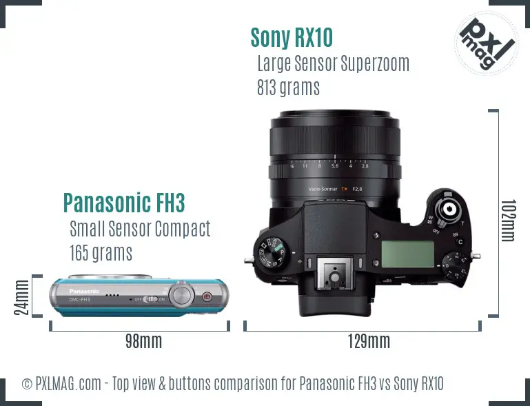 Panasonic FH3 vs Sony RX10 top view buttons comparison