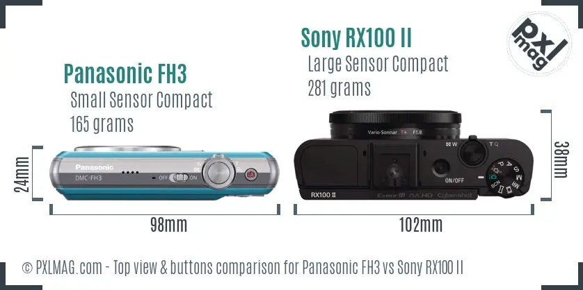 Panasonic FH3 vs Sony RX100 II top view buttons comparison