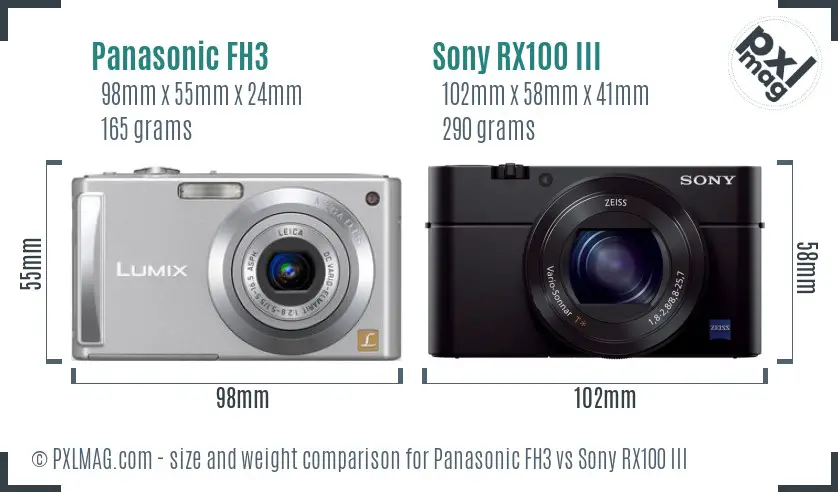 Panasonic FH3 vs Sony RX100 III size comparison