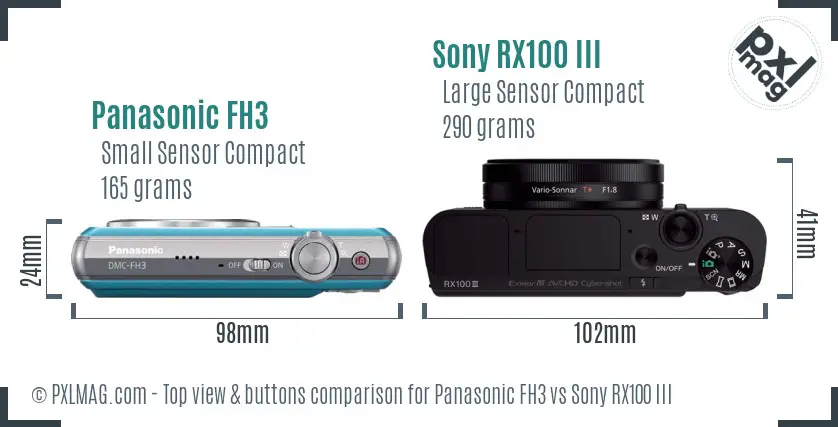 Panasonic FH3 vs Sony RX100 III top view buttons comparison