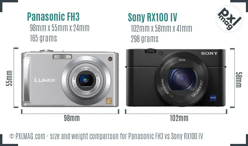 Panasonic FH3 vs Sony RX100 IV size comparison