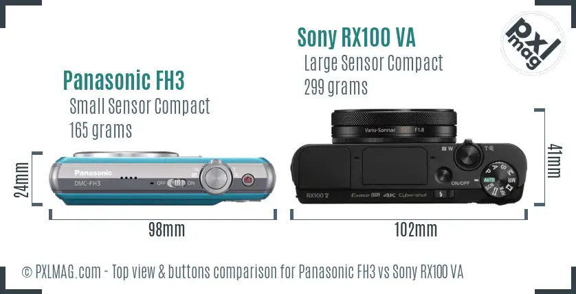 Panasonic FH3 vs Sony RX100 VA top view buttons comparison