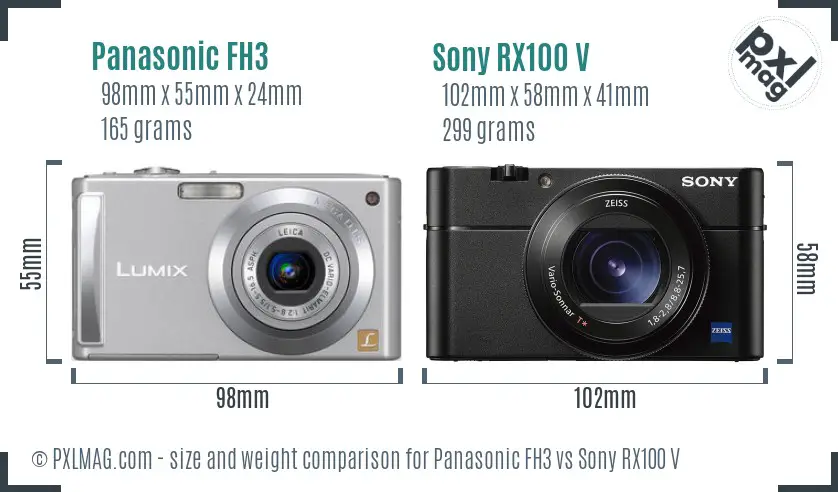 Panasonic FH3 vs Sony RX100 V size comparison