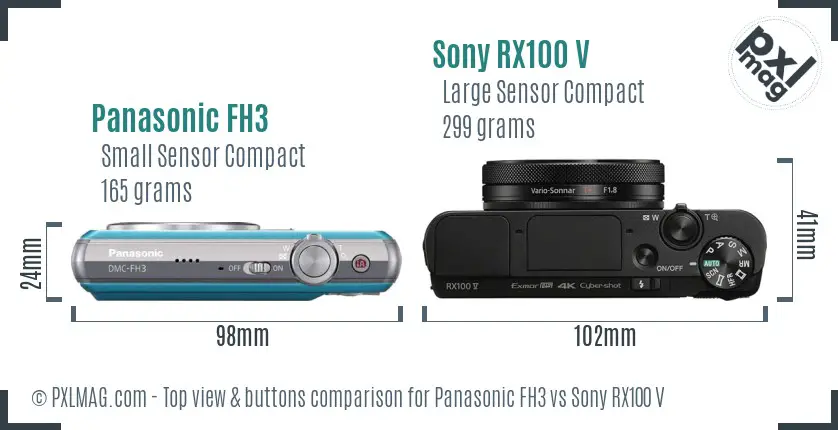 Panasonic FH3 vs Sony RX100 V top view buttons comparison