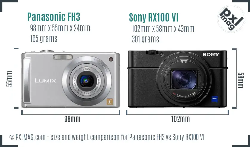 Panasonic FH3 vs Sony RX100 VI size comparison