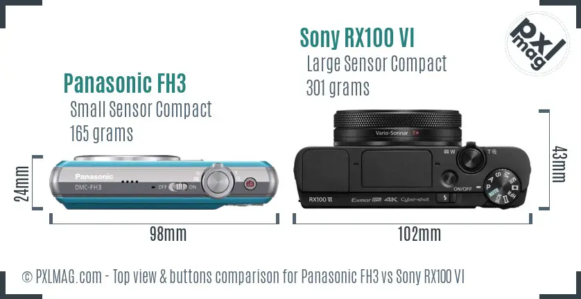 Panasonic FH3 vs Sony RX100 VI top view buttons comparison