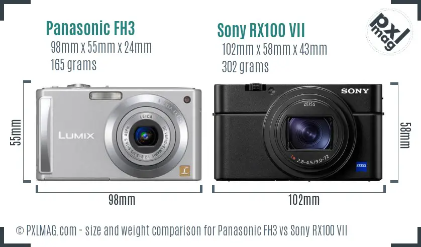 Panasonic FH3 vs Sony RX100 VII size comparison