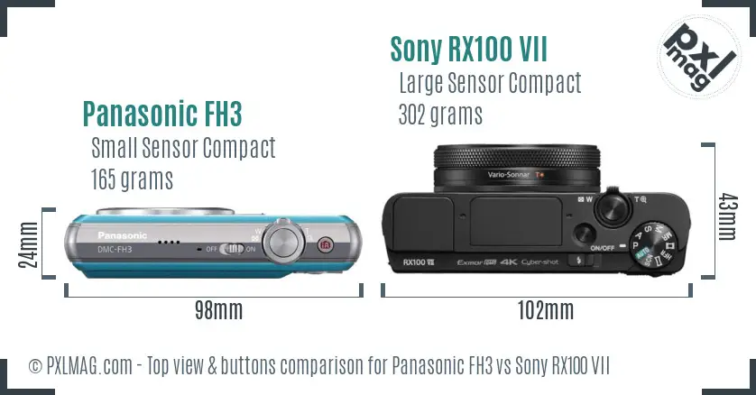 Panasonic FH3 vs Sony RX100 VII top view buttons comparison