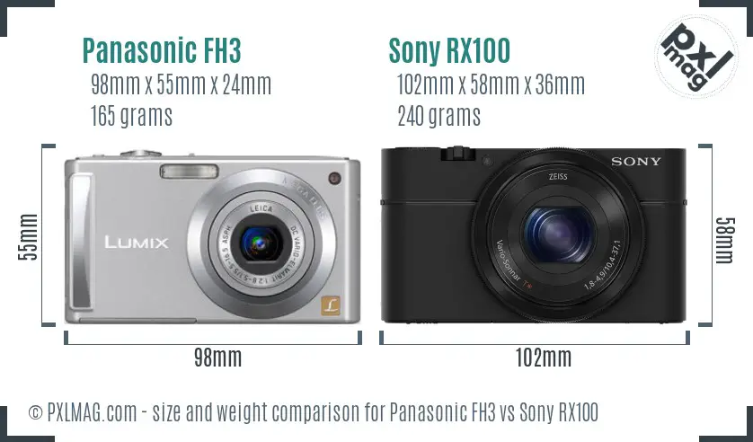 Panasonic FH3 vs Sony RX100 size comparison