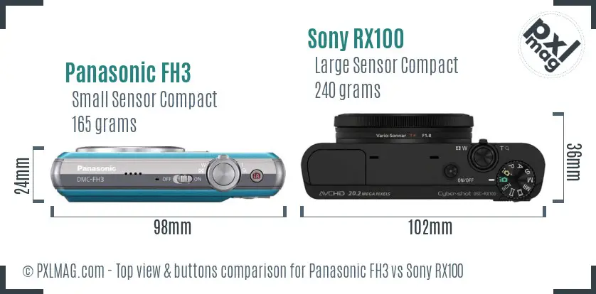 Panasonic FH3 vs Sony RX100 top view buttons comparison