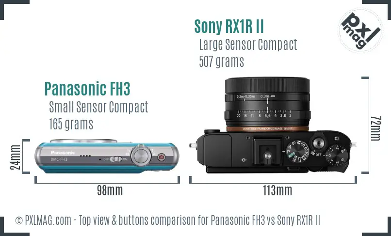 Panasonic FH3 vs Sony RX1R II top view buttons comparison