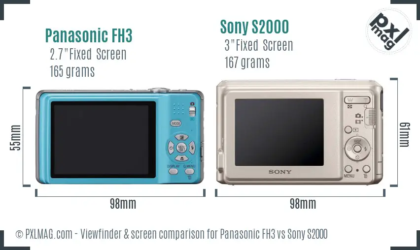 Panasonic FH3 vs Sony S2000 Screen and Viewfinder comparison