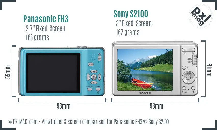 Panasonic FH3 vs Sony S2100 Screen and Viewfinder comparison