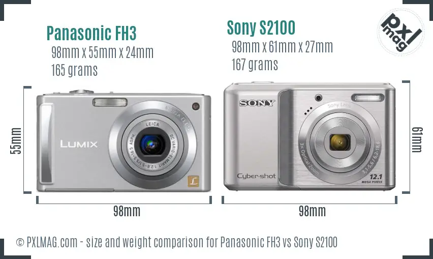 Panasonic FH3 vs Sony S2100 size comparison